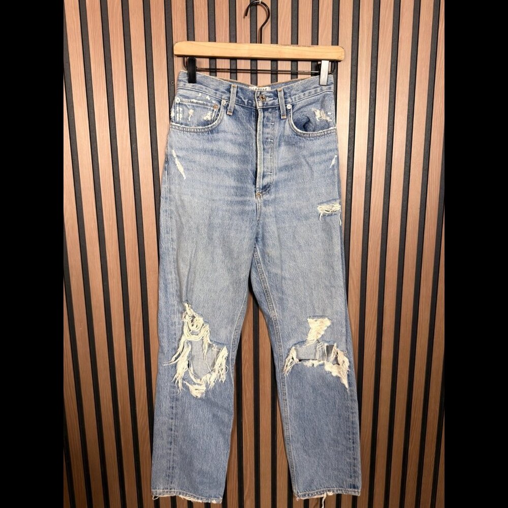 Agolde Jeans 26 Womens Blue Destroyed Button Fly High Rise Denim 90s